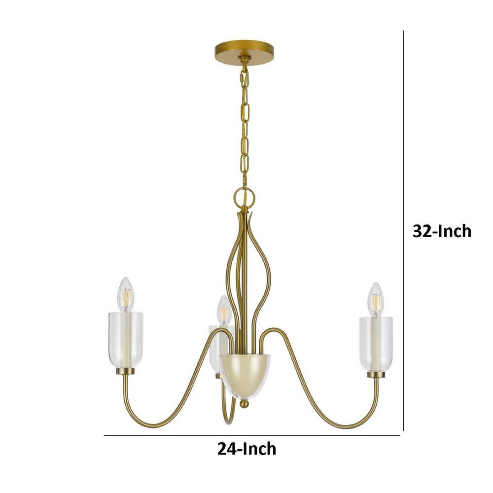 5 Light Candelabra Chandelier with Glass Shades, 32 Inch Antique Brass - BM351736