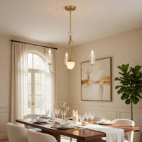 5 Light Candelabra Chandelier with Glass Shades, 32 Inch Antique Brass - BM351736