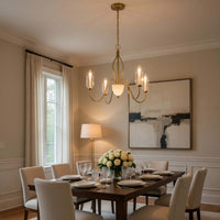 5 Light Candelabra Chandelier with Glass Shades, 32 Inch Antique Brass - BM351736