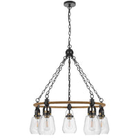 5-Light Chandelier, Burlap Accents, Glass Shades, 34 Inch Antique Brass - BM351737
