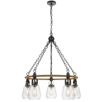 5-Light Chandelier, Burlap Accents, Glass Shades, 34 Inch Antique Brass - BM351737