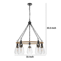 5-Light Chandelier, Burlap Accents, Glass Shades, 34 Inch Antique Brass - BM351737
