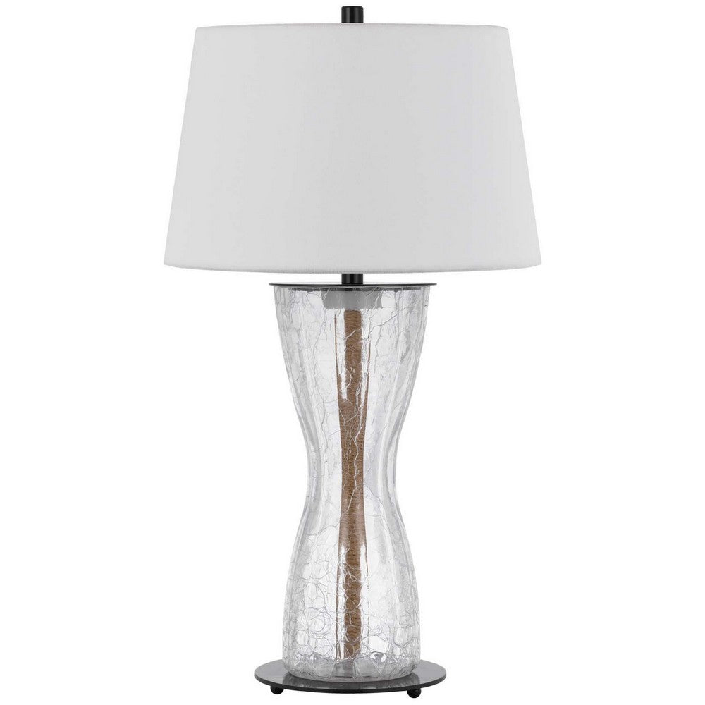 Table Lamp with LED Light, White Shade, 31 Inch Hourglass Glass Base - BM351738