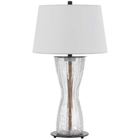 Table Lamp with LED Light, White Shade, 31 Inch Hourglass Glass Base - BM351738