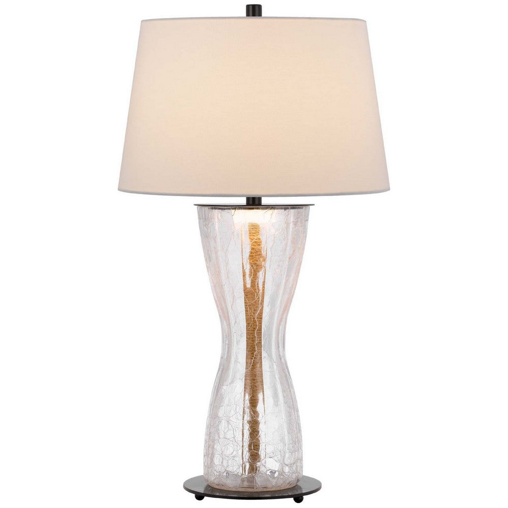 Table Lamp with LED Light, White Shade, 31 Inch Hourglass Glass Base - BM351738
