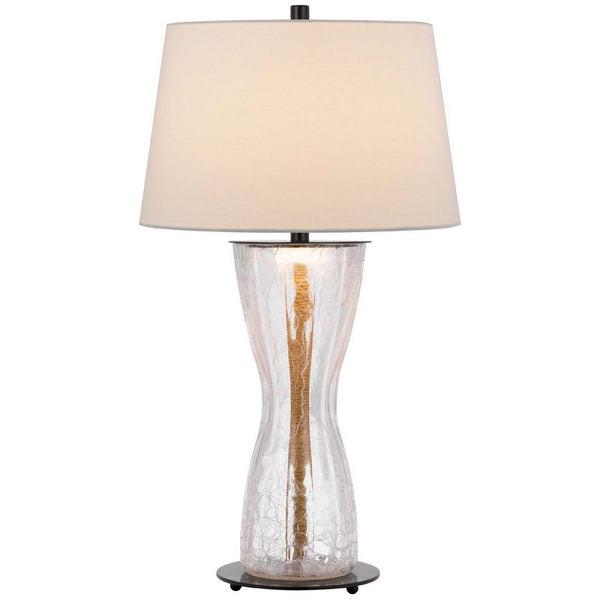 Table Lamp with LED Light, White Shade, 31 Inch Hourglass Glass Base - BM351738