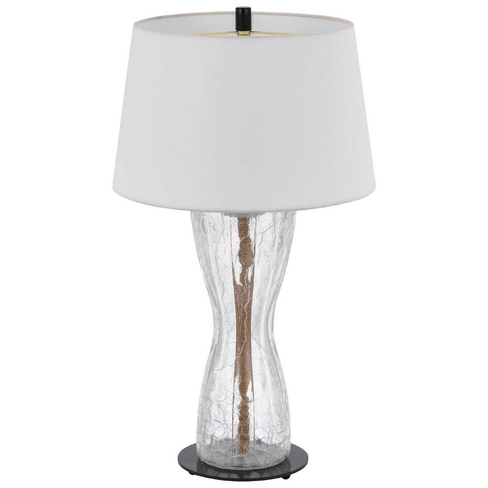 Table Lamp with LED Light, White Shade, 31 Inch Hourglass Glass Base - BM351738