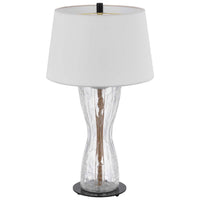 Table Lamp with LED Light, White Shade, 31 Inch Hourglass Glass Base - BM351738