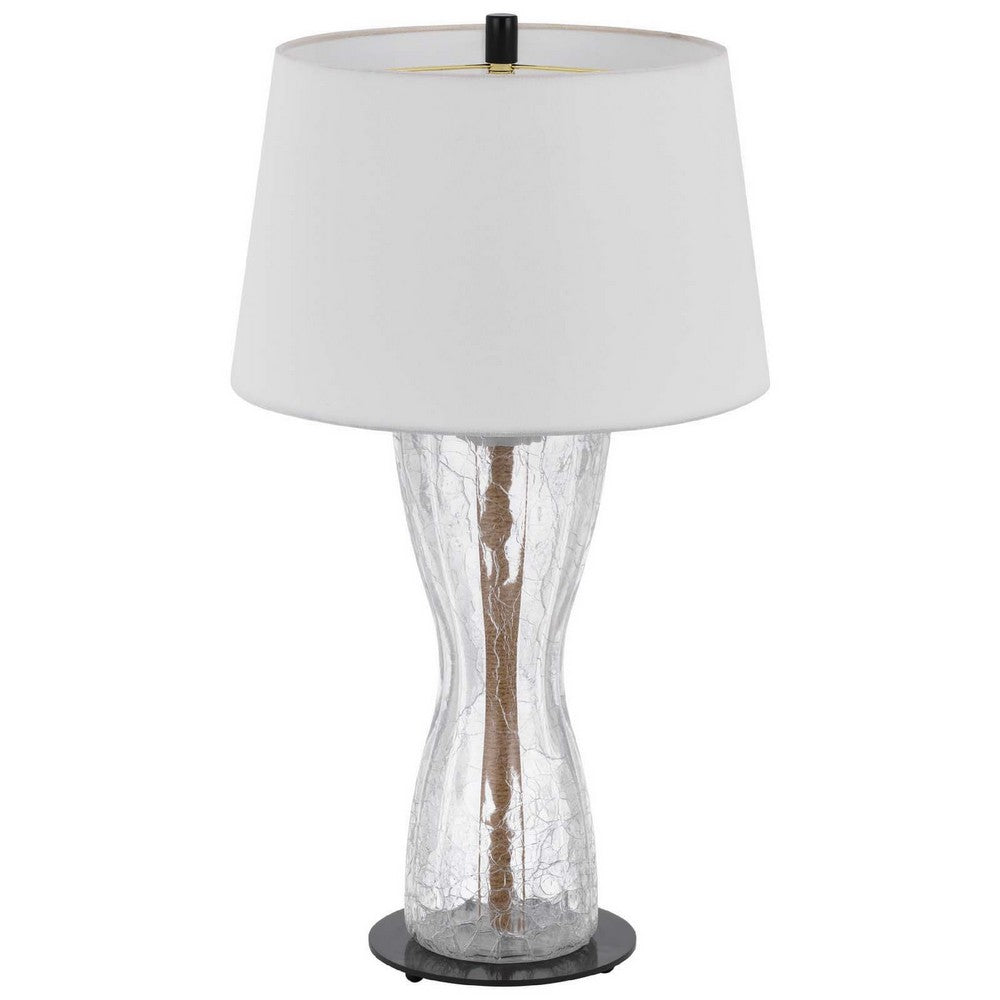 Table Lamp with LED Light, White Shade, 31 Inch Hourglass Glass Base - BM351738