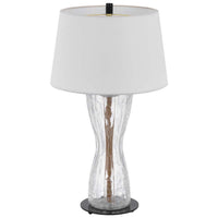 Table Lamp with LED Light, White Shade, 31 Inch Hourglass Glass Base - BM351738