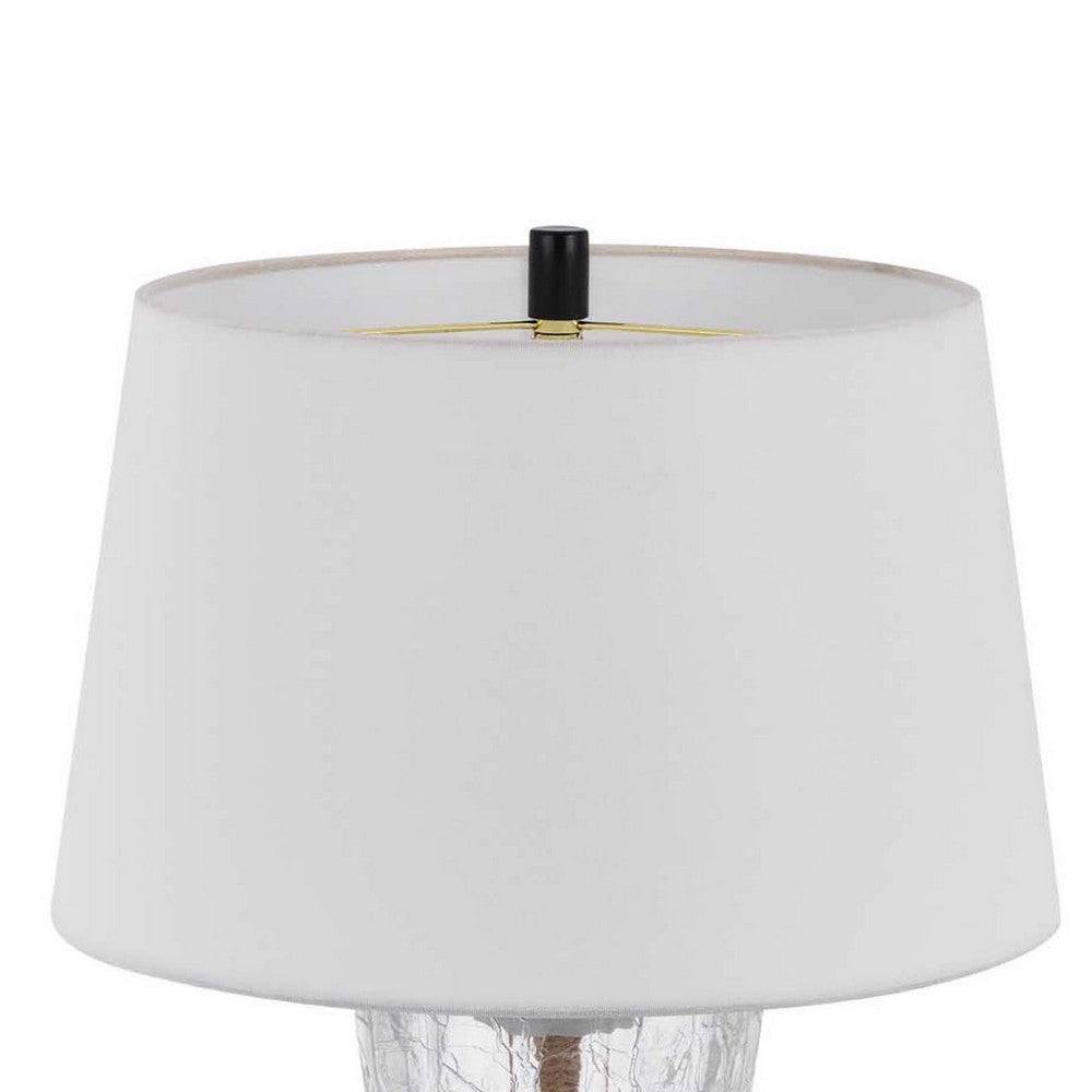 Table Lamp with LED Light, White Shade, 31 Inch Hourglass Glass Base - BM351738