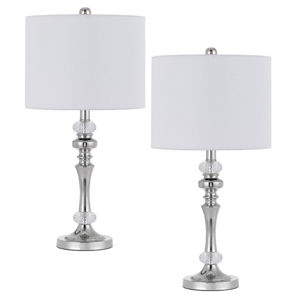 Set of 2 Table Lamps, Crystal Accent Candlestick Body, White Shade - BM351739
