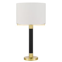 Table Lamp, Off White Drum Shade, 28 Inch Black Body with Brass Accent - BM351740