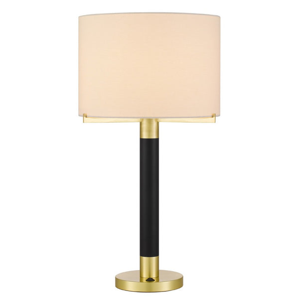 Table Lamp, Off White Drum Shade, 28 Inch Black Body with Brass Accent - BM351740