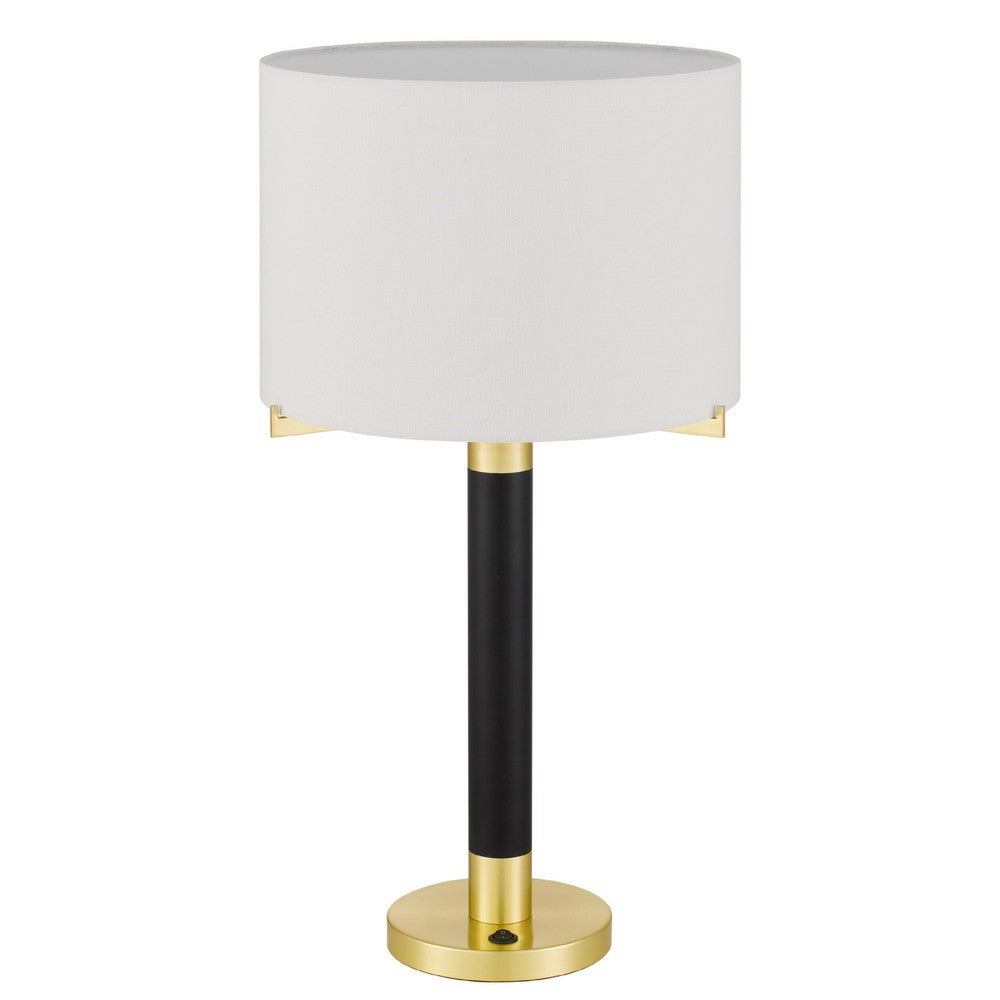 Table Lamp, Off White Drum Shade, 28 Inch Black Body with Brass Accent - BM351740