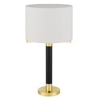 Table Lamp, Off White Drum Shade, 28 Inch Black Body with Brass Accent - BM351740