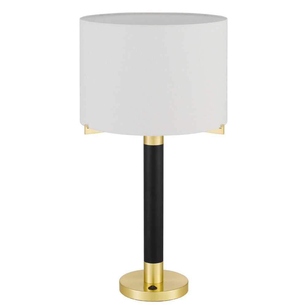 Table Lamp, Off White Drum Shade, 28 Inch Black Body with Brass Accent - BM351740
