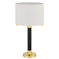 Table Lamp, Off White Drum Shade, 28 Inch Black Body with Brass Accent - BM351740