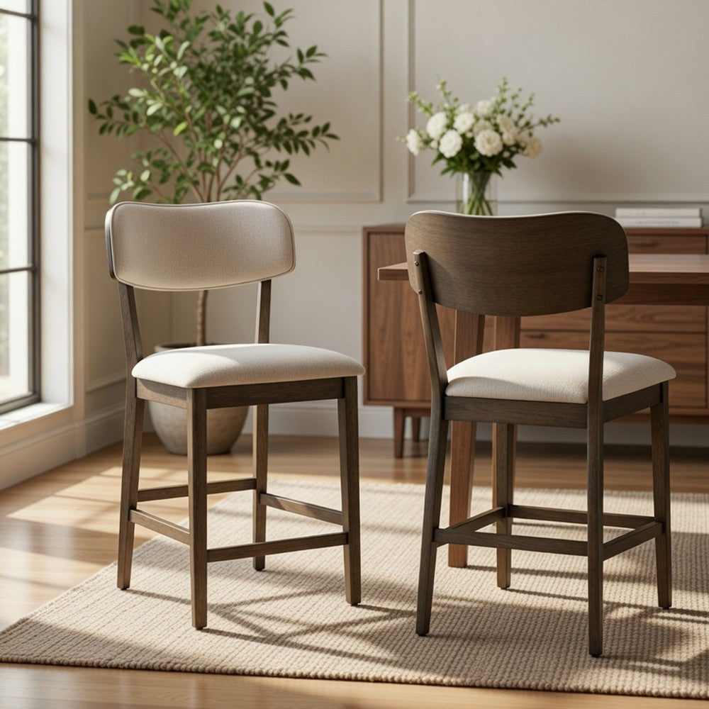 Roxy Counter Height Chair Set of 2, Open Back, Foam Fill Cream Polyester - BM351745
