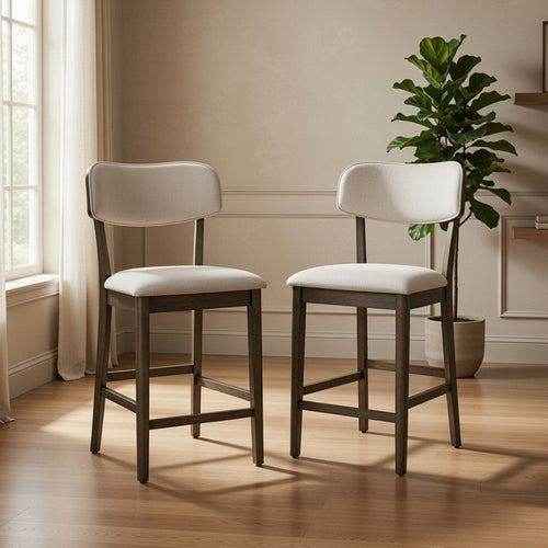 Roxy Counter Height Chair Set of 2, Open Back, Foam Fill Cream Polyester - BM351745