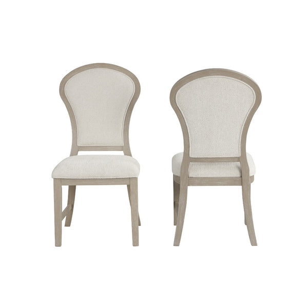Lyne Dining Side Chair Set of 2, Hourglass Back, Ivory, Cerused Taupe - BM351746