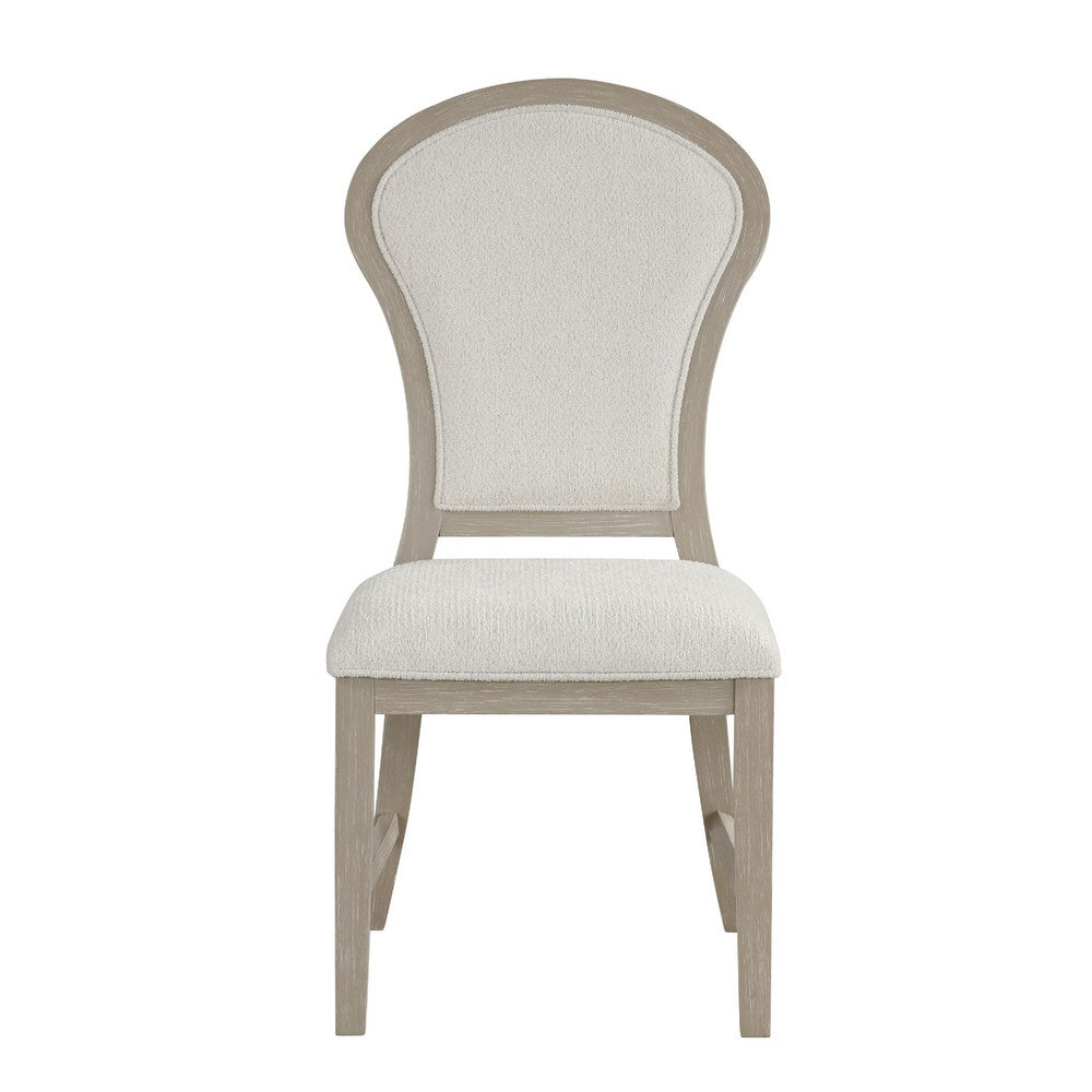 Lyne Dining Side Chair Set of 2, Hourglass Back, Ivory, Cerused Taupe - BM351746