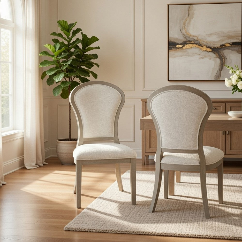 Lyne Dining Side Chair Set of 2, Hourglass Back, Ivory, Cerused Taupe - BM351746