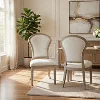 Lyne Dining Side Chair Set of 2, Hourglass Back, Ivory, Cerused Taupe - BM351746