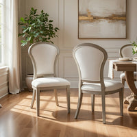 Lyne Dining Side Chair Set of 2, Hourglass Back, Ivory, Cerused Taupe - BM351746