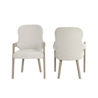 Lyne Dining Armchair Set of 2, Rounded Back, Ivory Fabric, Cerused Taupe - BM351747