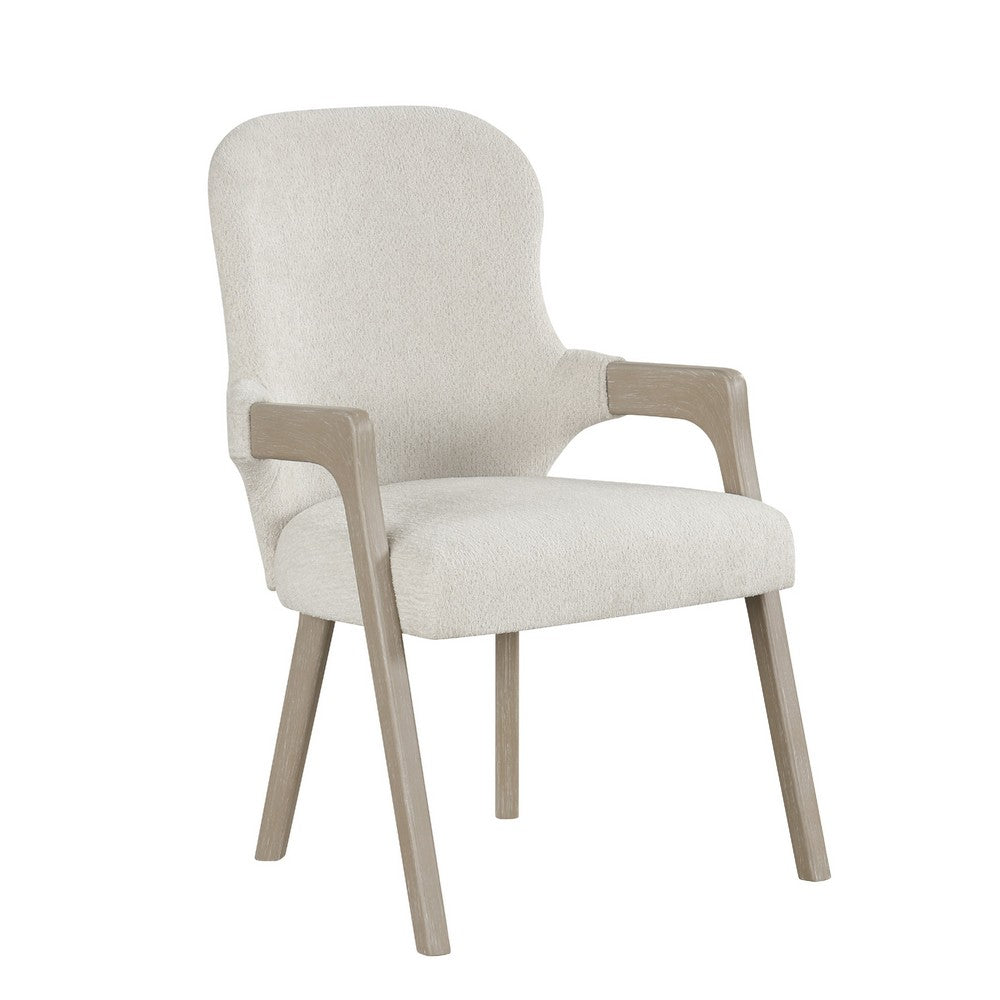 Lyne Dining Armchair Set of 2, Rounded Back, Ivory Fabric, Cerused Taupe - BM351747