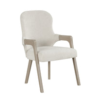 Lyne Dining Armchair Set of 2, Rounded Back, Ivory Fabric, Cerused Taupe - BM351747