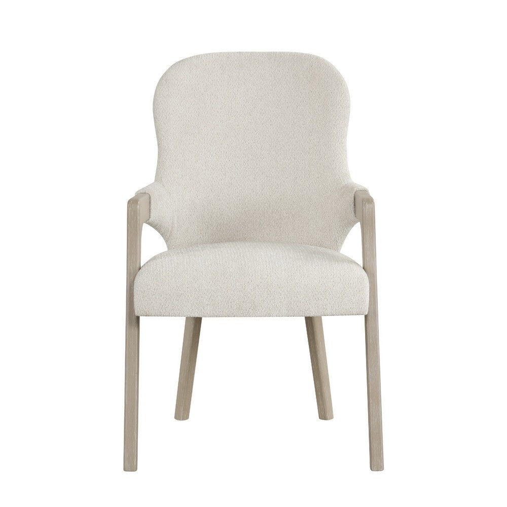 Lyne Dining Armchair Set of 2, Rounded Back, Ivory Fabric, Cerused Taupe - BM351747