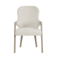 Lyne Dining Armchair Set of 2, Rounded Back, Ivory Fabric, Cerused Taupe - BM351747