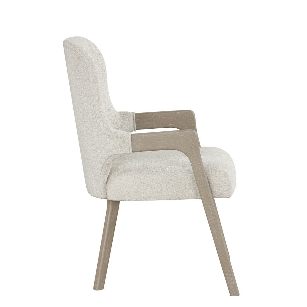 Lyne Dining Armchair Set of 2, Rounded Back, Ivory Fabric, Cerused Taupe - BM351747