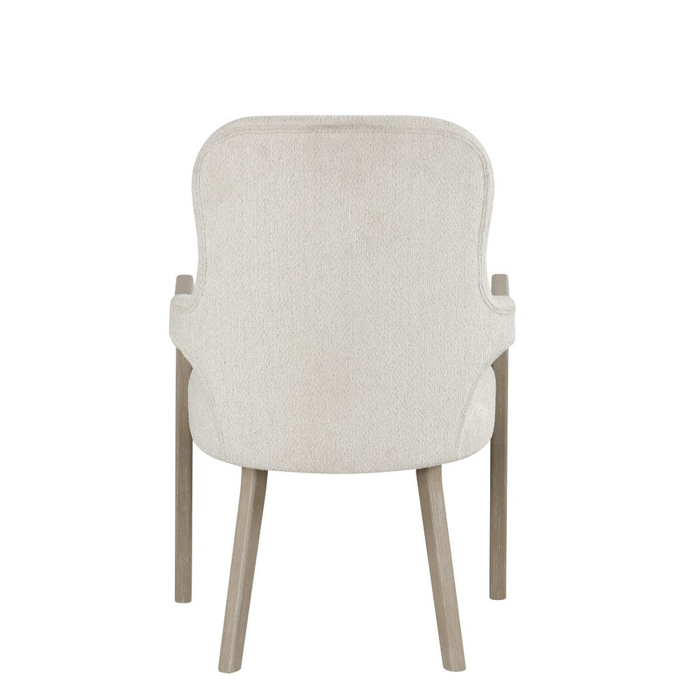 Lyne Dining Armchair Set of 2, Rounded Back, Ivory Fabric, Cerused Taupe - BM351747