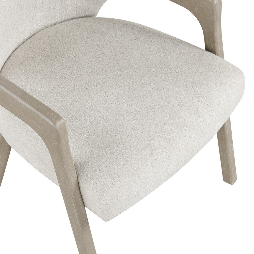 Lyne Dining Armchair Set of 2, Rounded Back, Ivory Fabric, Cerused Taupe - BM351747