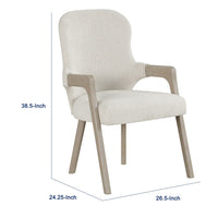 Lyne Dining Armchair Set of 2, Rounded Back, Ivory Fabric, Cerused Taupe - BM351747