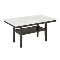 Risa Dining Table with Storage Shelf, 60 Inch Faux Marble Top, Espresso Wood - BM351748