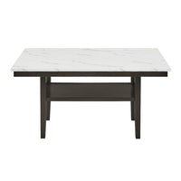 Risa Dining Table with Storage Shelf, 60 Inch Faux Marble Top, Espresso Wood - BM351748
