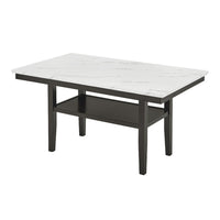 Risa Dining Table with Storage Shelf, 60 Inch Faux Marble Top, Espresso Wood - BM351748