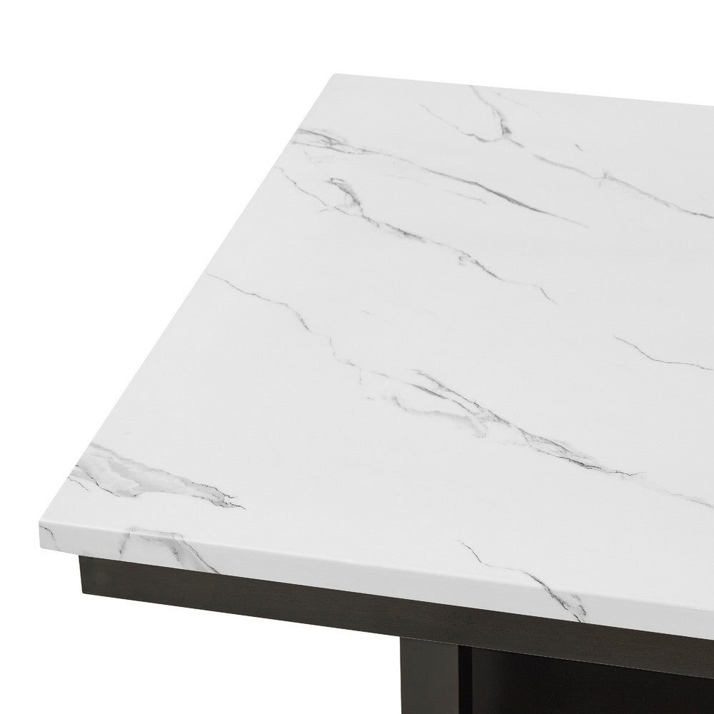 Risa Dining Table with Storage Shelf, 60 Inch Faux Marble Top, Espresso Wood - BM351748