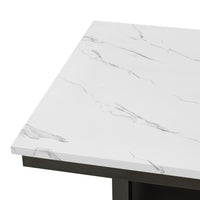 Risa Dining Table with Storage Shelf, 60 Inch Faux Marble Top, Espresso Wood - BM351748