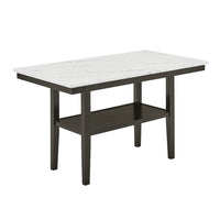 Risa Counter Height Table with Shelf, 60 Inch Faux Marble Top, Espresso Wood - BM351749