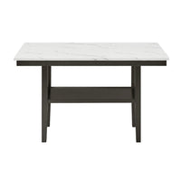 Risa Counter Height Table with Shelf, 60 Inch Faux Marble Top, Espresso Wood - BM351749