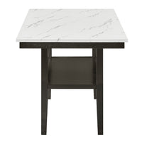 Risa Counter Height Table with Shelf, 60 Inch Faux Marble Top, Espresso Wood - BM351749