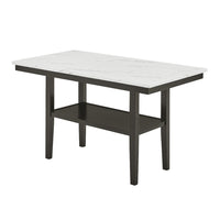 Risa Counter Height Table with Shelf, 60 Inch Faux Marble Top, Espresso Wood - BM351749