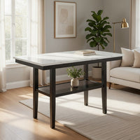 Risa Counter Height Table with Shelf, 60 Inch Faux Marble Top, Espresso Wood - BM351749