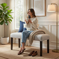 Risa Dining Bench, Gray Polyester Memory Foam Seat, Brown Wood 40 Inch - BM351752