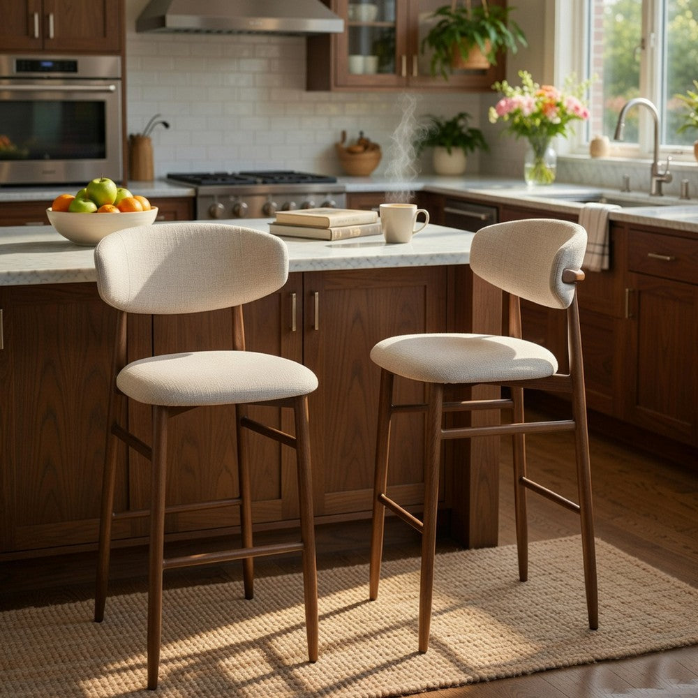 Riom Bar Height Chair Set of 2, Ivory Toast Seat, Walnut Brown Metal - BM351754